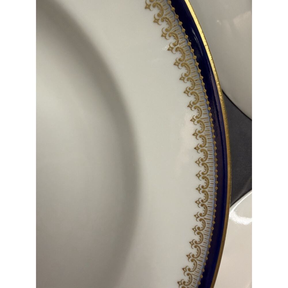 Antique Set of 3 Frank Haviland Limoges Bowl Plates Blue & Gold France 9.25 Inch